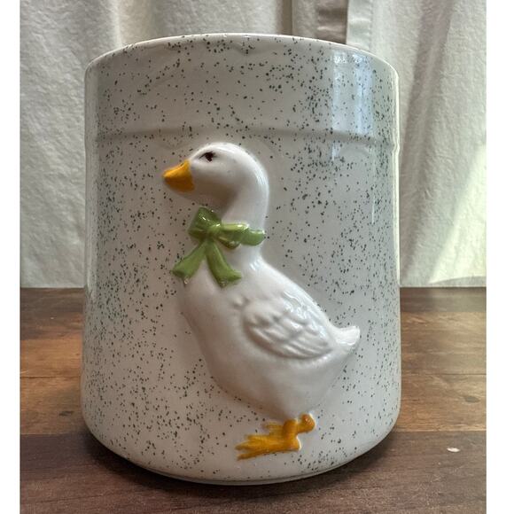 Ceramic Country Goose Blue Speckled Design Utensil Holder 90's Kitchen Decor - Picture 2 of 16